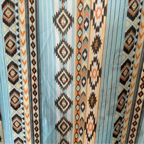 LuLaRoe Women’s Short Sleeve Drape Open Front Blue Aztec Print Kimono Sz XL GUC - Picture 5 of 7